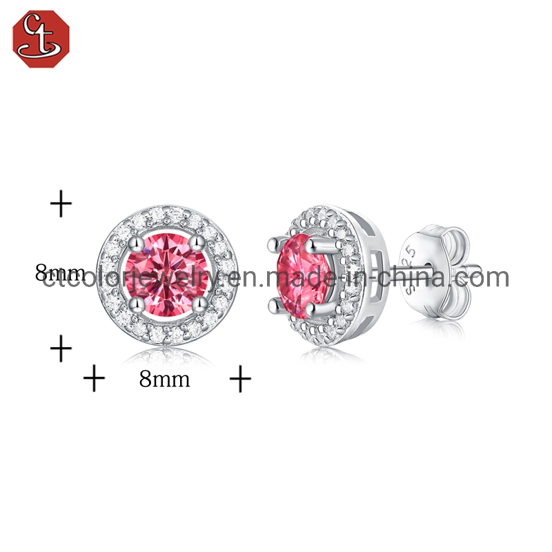 2022 New Arrival pink moissanite diamond ear studs 925 sterling silver earrings for women