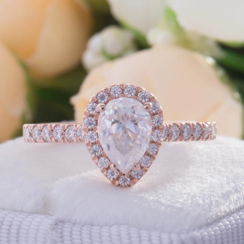 Eternal Series Rose Gold Def Color Pear Cut Moissanite Diamond Engagement Rings Valentine&prime;s Day for Lovers