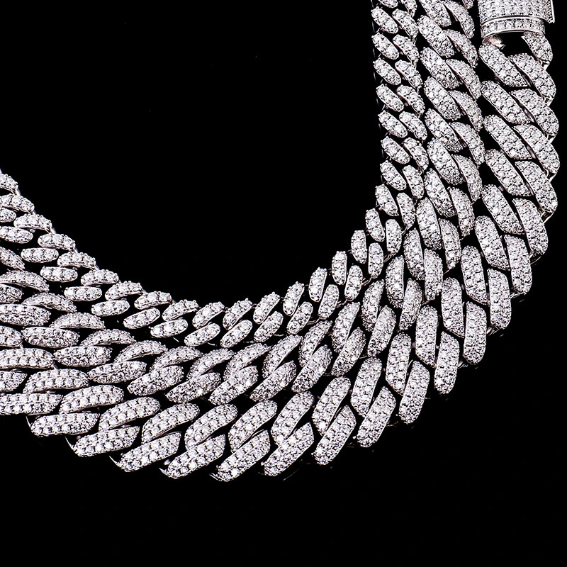 Real 925 Silver 6mm 10mm Wide Single Row Set Free Fire Moissanite Diamond Bracelet Cuban Link Chain