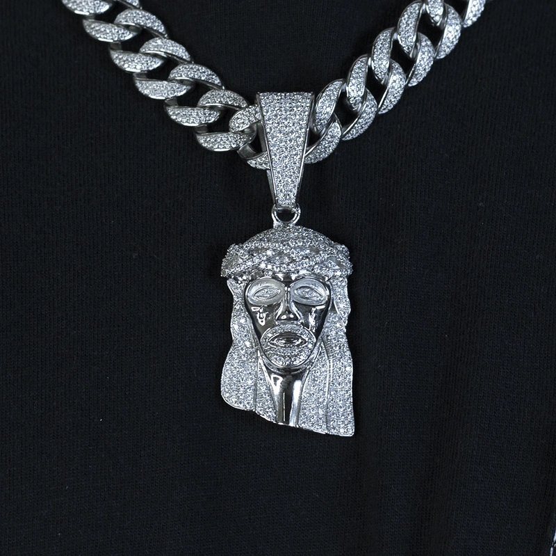 Hip Hop Custom Men Silver Iced out Moissanite Diamond Jesus Pendant