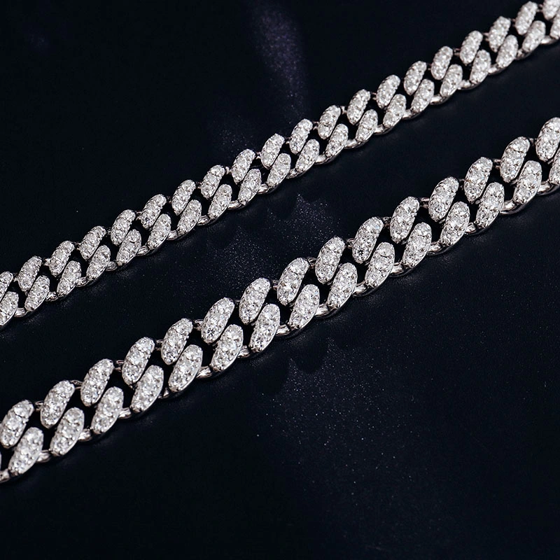 Moissanite 6mm 8mm 10mm 7-9 Inches Silver Moissanite Cuban Link Bracelet Rhodium Plated Hiphop Style for Man