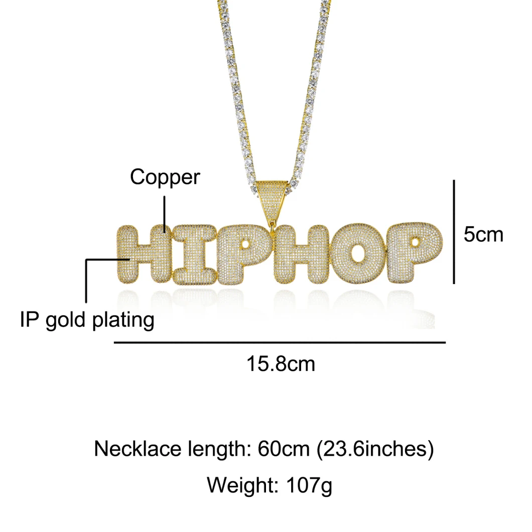 Dropshipping Jewelry Custom Name Necklace Gold Silver Plated Iced out Bubble Letter Pendant Chain