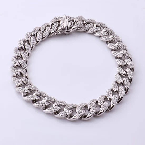 Latest 925 Sterling Silver Cuban Chain Hip Hop Cuban Bracelet Iced out Hip Hop CZ, Moissanite Jewelry Chain