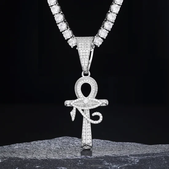 Fine Jewelry Hip Hop Men Women 925 Sterling Silver Vvs Moissanite Diamond Iced out Evil Eye Ankh Cross Pendant with Chain