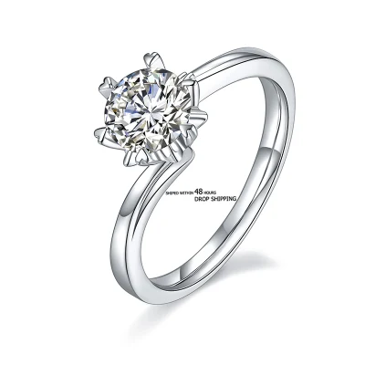 Can Be Shipped Within 48 Hours 925 Sterling Silver Ring 1CT Round Diamond Moissanite Women′s Engagement Ring