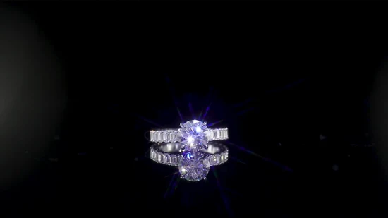 Unique 10K White Gold 2 Carat Round&Rectangle Vvs Moissnaite Diamond Moissanite Eternity Engagement Ring